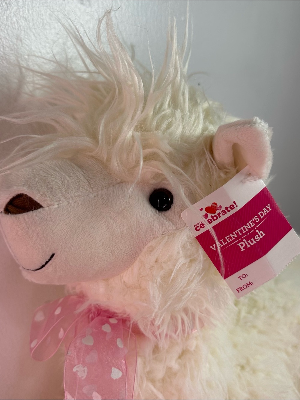 NEW with tags • Celebrate It Cream Plush Llama with Pink Polka Dot Bow - Picture 4 of 16